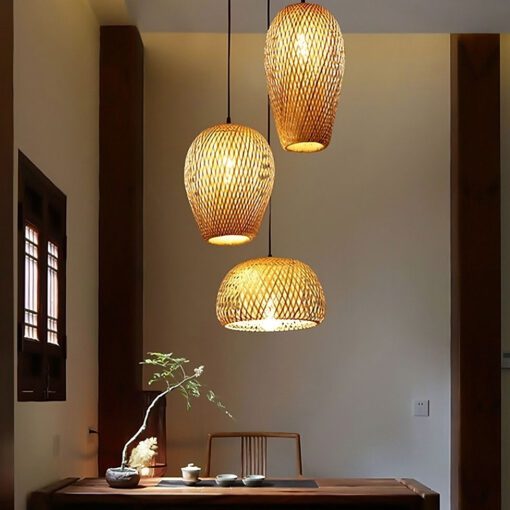 3 light pendant lighting for kitchen island, bamboo three light pendant