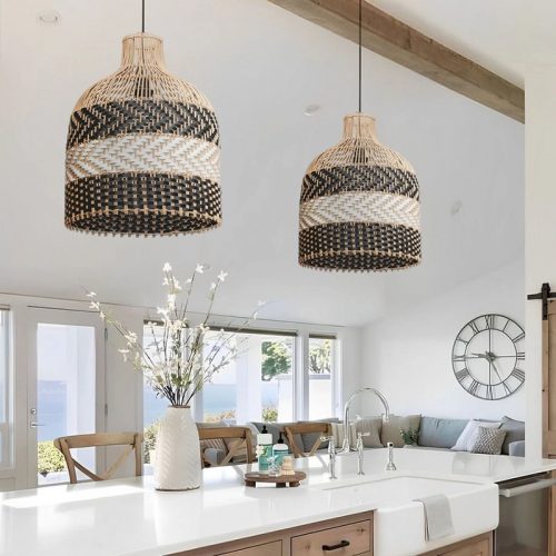Adjustable Kitchen Island Rattan Pendant Light Fixture