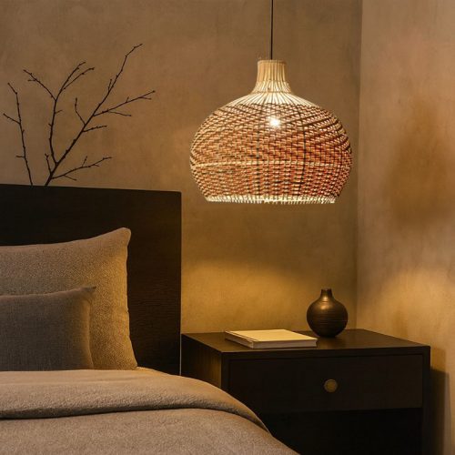 Adjustable Bedside Rattan Pendant Lights