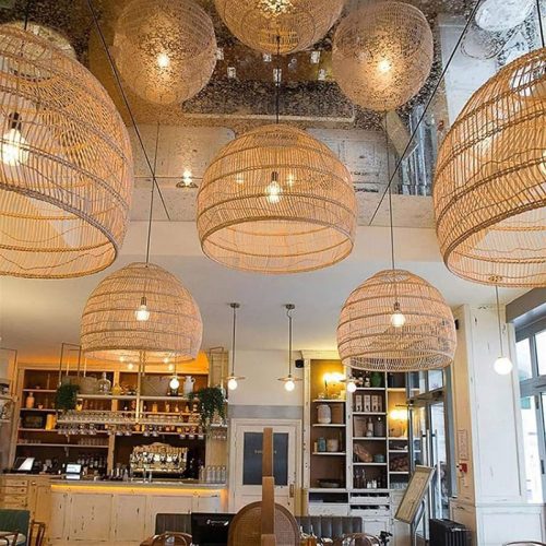 Coffee Rattan Pendant Light Fixture Woven Chandelier