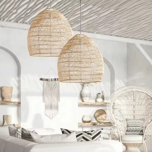 Hanging Rattan Pendant Light Cage Living Room