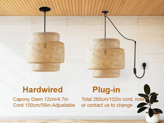 High Quality Bamboo Pendant Light Fixture Cord Options