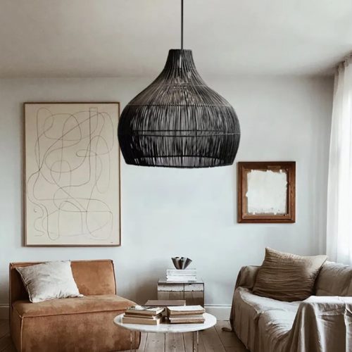 Living Room Black Rattan Pendant Light