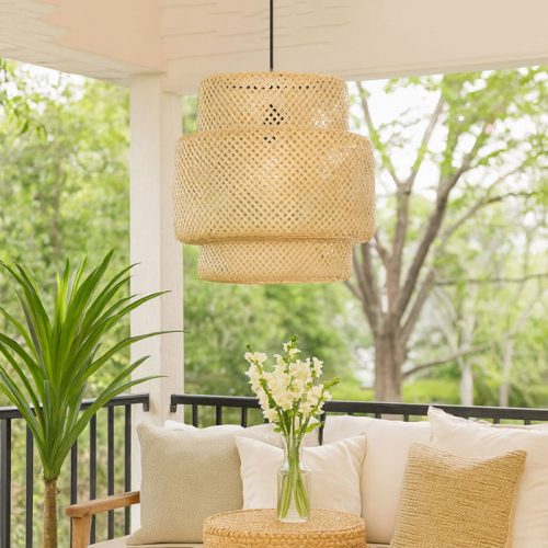 Patio Wicker Bamboo Lantern