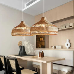 Radiant Rattan Pendant Lights Over Island Cafe