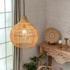 Simple Rattan Light Fixture Wicker Pendant Lamp Black Beige
