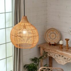 Simple Rattan Light Fixture Wicker Pendant Lamp Black Beige