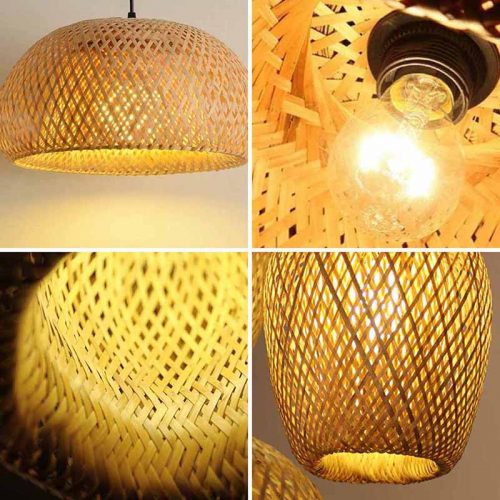 Hanging Pendant Light, Bamboo Lampshade Kitchen Light