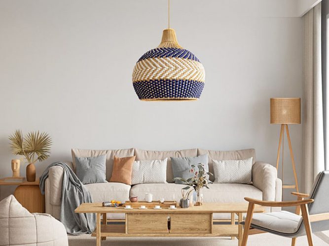 White Blue Rattan Pendant Light Living Room Home Decor