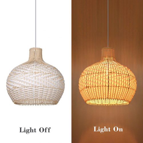 White Rattan Lampshade Light Effect