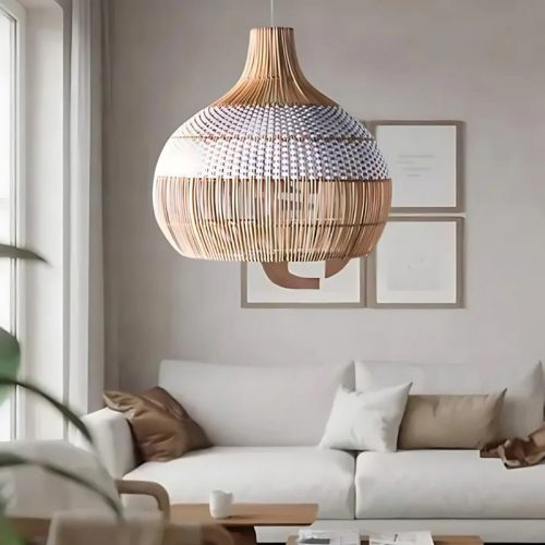 White Rattan Pendant Light Living Room Space
