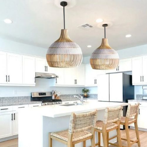 White Rattan Pendant Light Fixture Kitchen Island