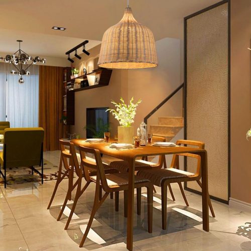 Wicker Rattan Basket Pendant Light Dining Table