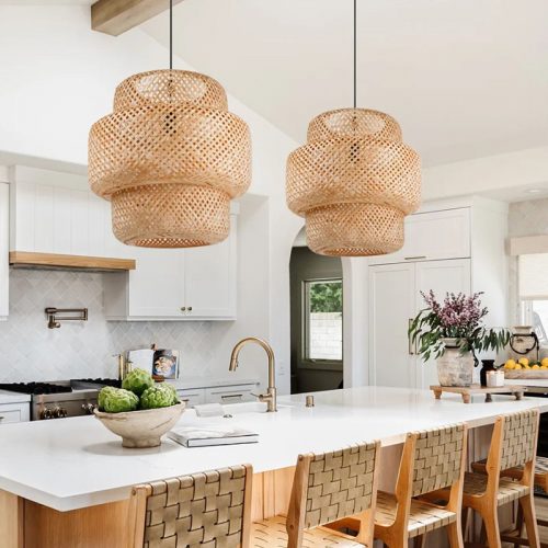 Wicker Bamboo Pendant Light Kitchen Island Lantern