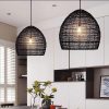 Woven Rattan Cage Light Fixtures Hanging Lampshade Black Beige