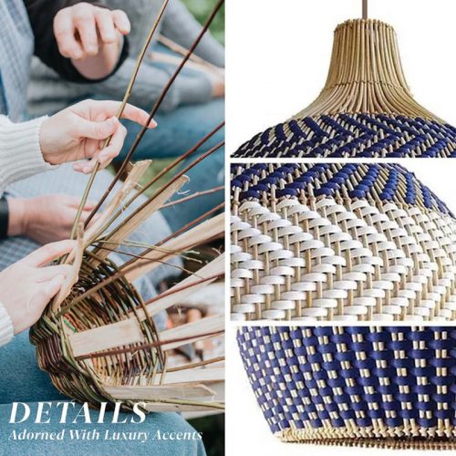 Woven White And Blue Rattan Pendant Light