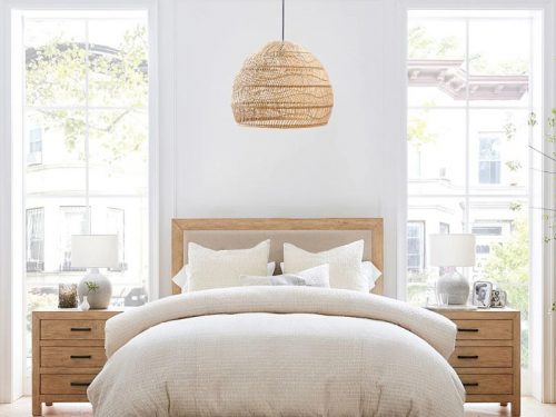 Bedroom Rattan Pendant Light Woven Cage