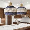 White Blue Rattan Pendant Light Fixtures, Kitchen Hanging Lampshade