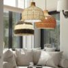 Adjustable Pendant Light Fixture Wicker Bamboo Rattan Lampshade