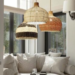 colorful lampshade hanging lamp rattan chandelier