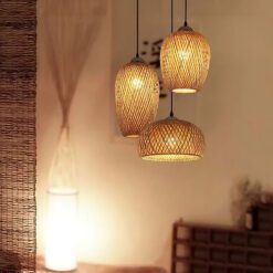 combo 3 light hanging lampshade, three light pendant bamboo wicker lamp