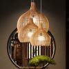 Rustic Lighting Fixture Wicker Rattan Pendant Lamp Shade Black Beige