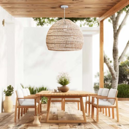 Outdoor Rattan Pendant Light Cage