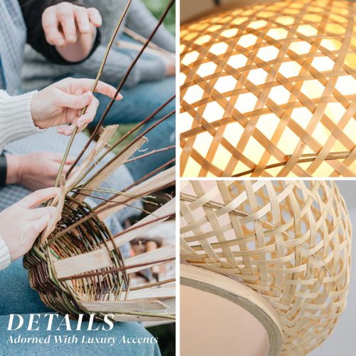 Bamboo Japandi Pendant Light Round Woven Lampshade Detail