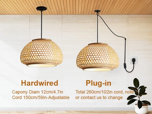 Bamboo Japandi Pendant Light Round Woven Lampshade Hanging Option