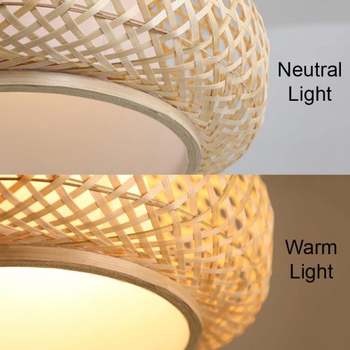 Bamboo Japandi Pendant Light Woven Round Lampshade Light Effect
