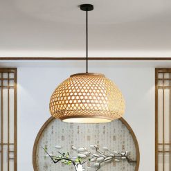 Bamboo Japandi Pendant Light Woven Round Lampshades