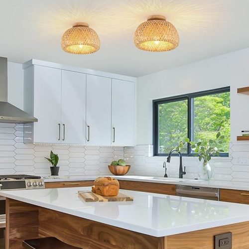 Bamboo Semi Flush Light Ceiling Kitchen Island