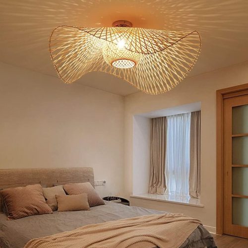 Creative Lotus Bamboo Flush Ceiling Light Bedroom