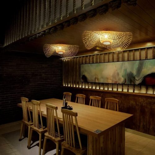 Creative Lotus Bamboo Flush Ceiling Light Dining Room
