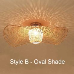 Creative Lotus Bamboo Flush Ceiling Light Oval