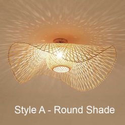 Creative Lotus Bamboo Flush Ceiling Light Round