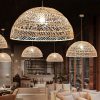 Dome Rattan Light Fixtures Wicker Lampshade Black & Natural