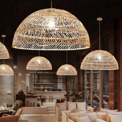 Dome Rattan Light Fixtures Wicker Lampshade Black & Natural