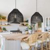 Hanging Cage Rattan Pendant Light Kitchen Island