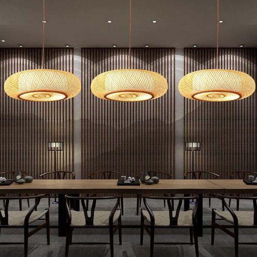 High Quality Round Bamboo Chandelier Wicker Light Fixture Dining Room