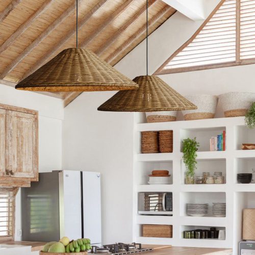 Kitchen Island Cone Lampshade Rattan Fixture