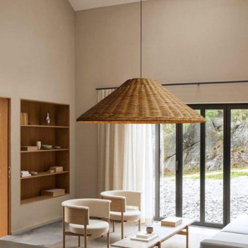 Living Room Rattan Cone Pendant Light
