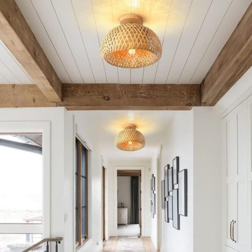 Lustre Bamboo Ceiling Light Wicker Lampshade For Hallway