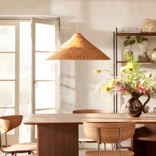 Rattan Cone Lampshade Pendant Light Dining Room