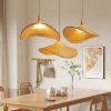 Rattan Straw Hat Pendant Light Over Kitchen Island