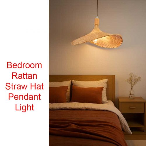 Rattan Straw Hat Pendant Light Bedroom