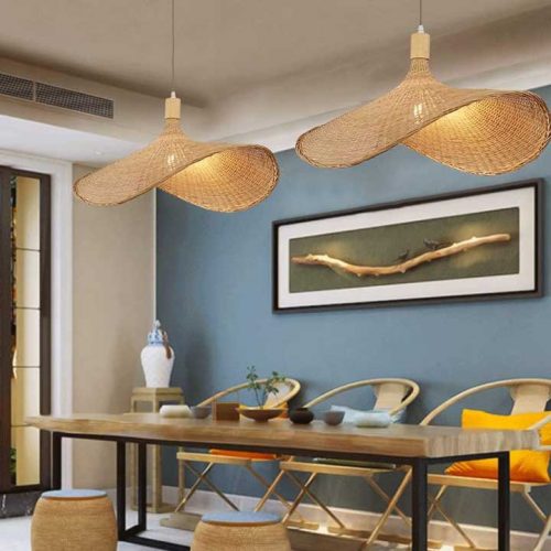 Rattan Straw Hat Pendant Light Dining Room
