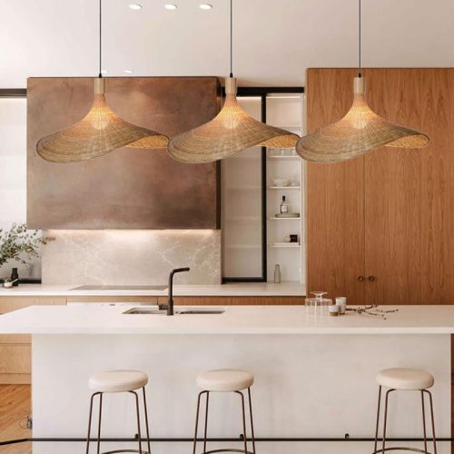 Rattan Straw Hat Pendant Light Kitchen Island