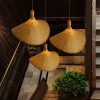 Rattan Straw Hat Pendant Light Over Kitchen Island
