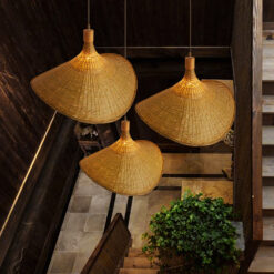 Rattan Straw Hat Pendant Light Over Kitchen Island